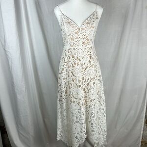 Lulus Off White Lace Dress with V Neckline